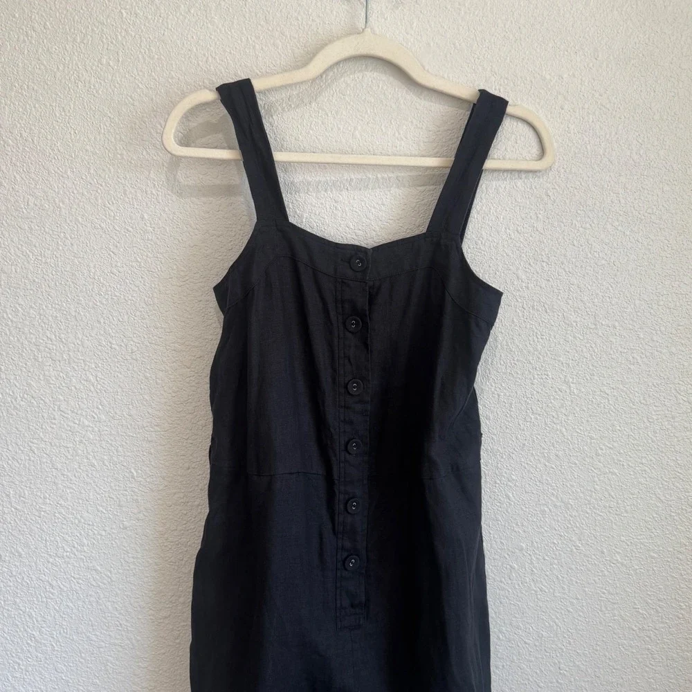 Everlane Black 100% Linen Picnic‎ Jumpsuit Button Front Wide Leg Womens Size 0